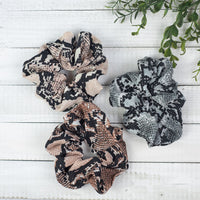 Hair Scrunch Set In Snakeskin (Brown/Blush/Gray)-Hair Accessories-Lemons and Limes Boutique