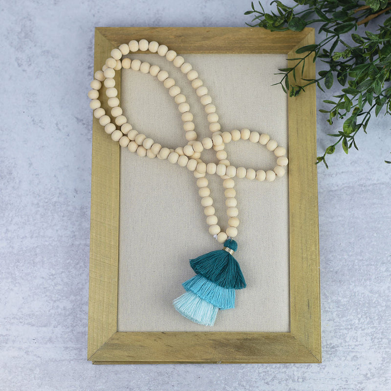 Kinsey Wood Bead and Tassel Statement Necklace--Lemons and Limes Boutique