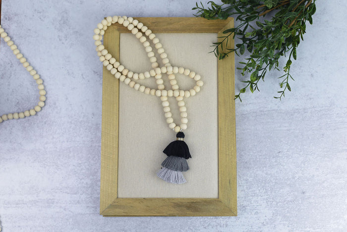 Kinsey Wood Bead and Tassel Statement Necklace--Lemons and Limes Boutique