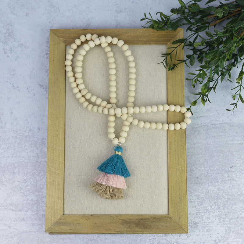 Kinsey Wood Bead and Tassel Statement Necklace--Lemons and Limes Boutique