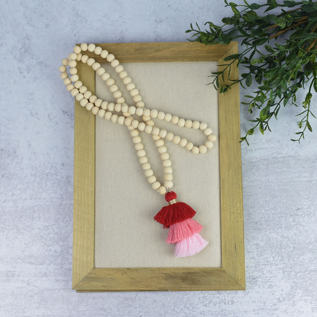 Kinsey Wood Bead and Tassel Statement Necklace--Lemons and Limes Boutique