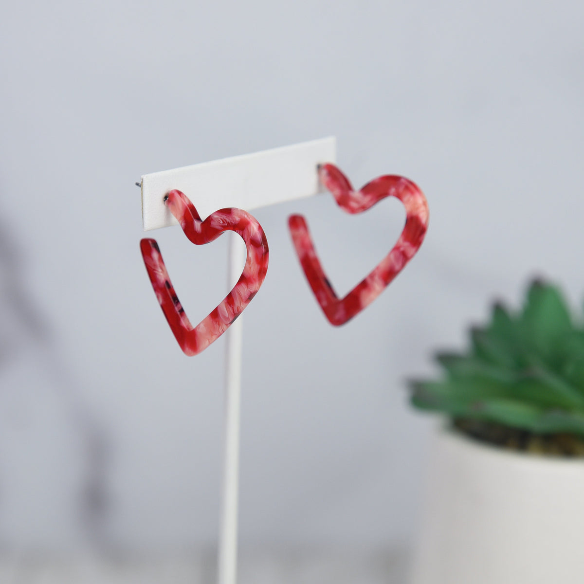 Adalyn Acrylic Heart Hoop Earrings-Red-Lemons and Limes Boutique