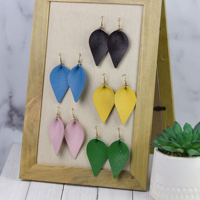 Genuine Leather Pinched Petal Dangle Earrings-Dangle Earrings-Black-Lemons and Limes Boutique