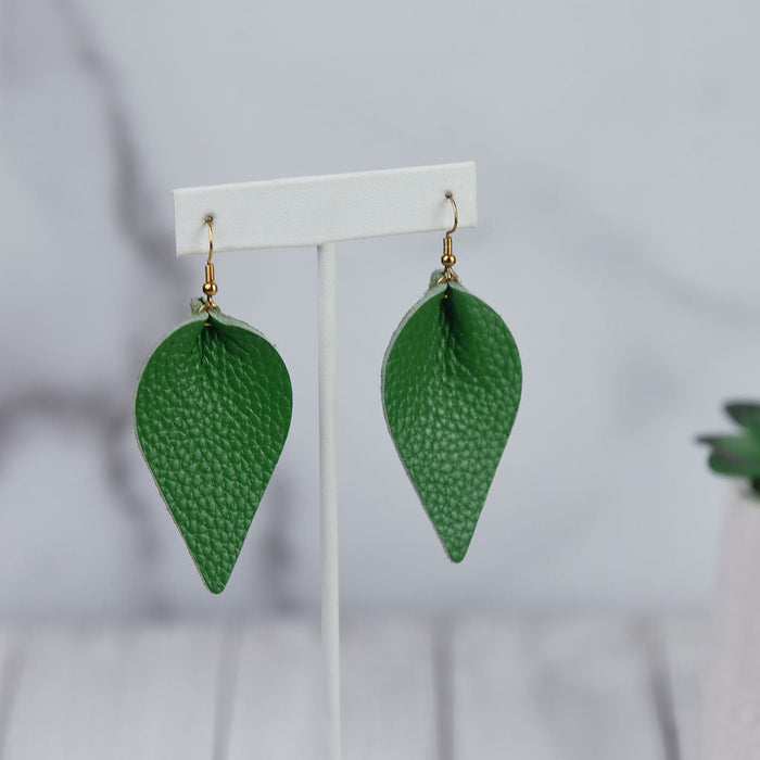 Genuine Leather Pinched Petal Dangle Earrings-Dangle Earrings-Green-Lemons and Limes Boutique