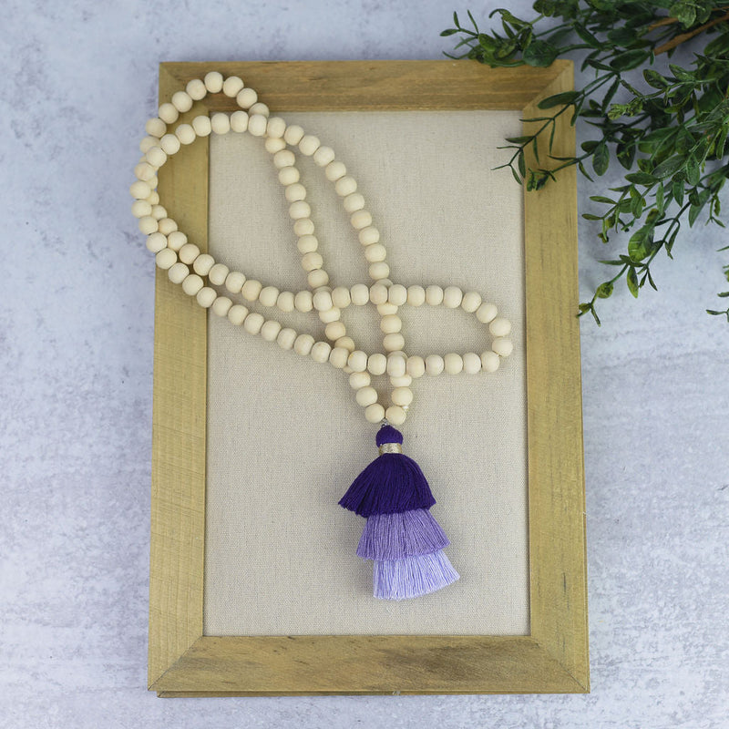 Kinsey Wood Bead and Tassel Statement Necklace--Lemons and Limes Boutique