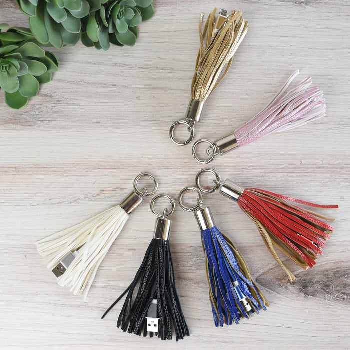 Tassel Key Chain with Micro USB Charging Cable-Keychain-Lemons and Limes Boutique