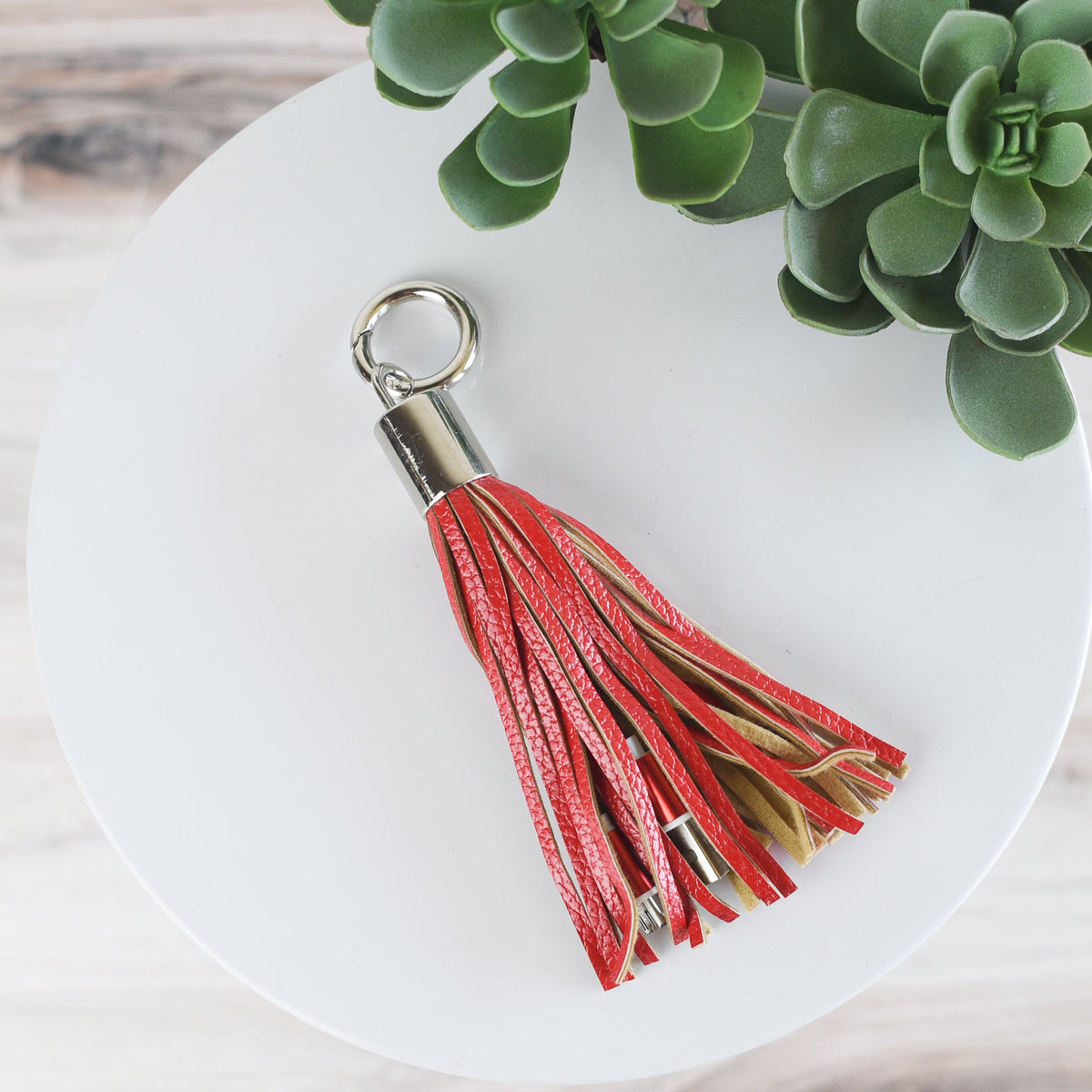 Tassel Key Chain with Micro USB Charging Cable-Keychain-Red-Lemons and Limes Boutique