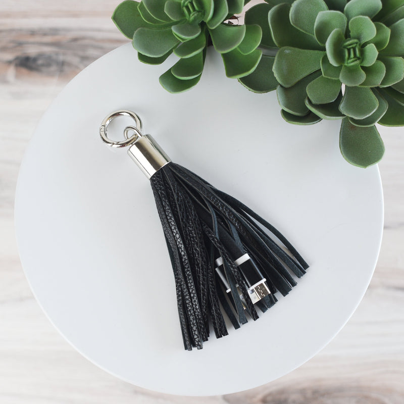Tassel Key Chain with Micro USB Charging Cable-Keychain-Black-Lemons and Limes Boutique