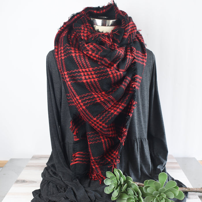 Full Size Blanket Scarves-Red Black Classic Plaid-Scarves-Blanket Scarf: Red/ Black Classic Plaid-Lemons and Limes Boutique