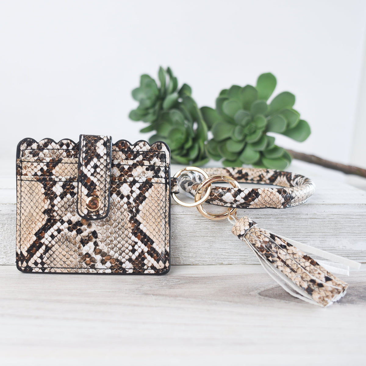 Bridgette Hands Free Bangle Keychain with Card Wallet-Brown Snake-Keychain-Lemons and Limes Boutique