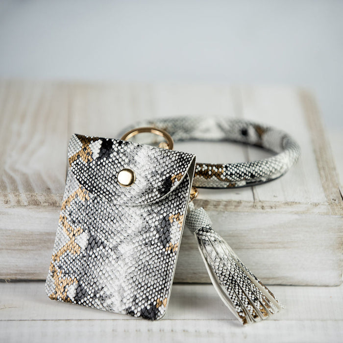 Ashley Hands Free Bangle Keychain with Card Pouch-Gray Snake-keychain-Lemons and Limes Boutique