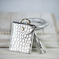 Ashley Hands Free Bangle Keychain with Card Pouch-Silver Patent Croc-keychain-Lemons and Limes Boutique