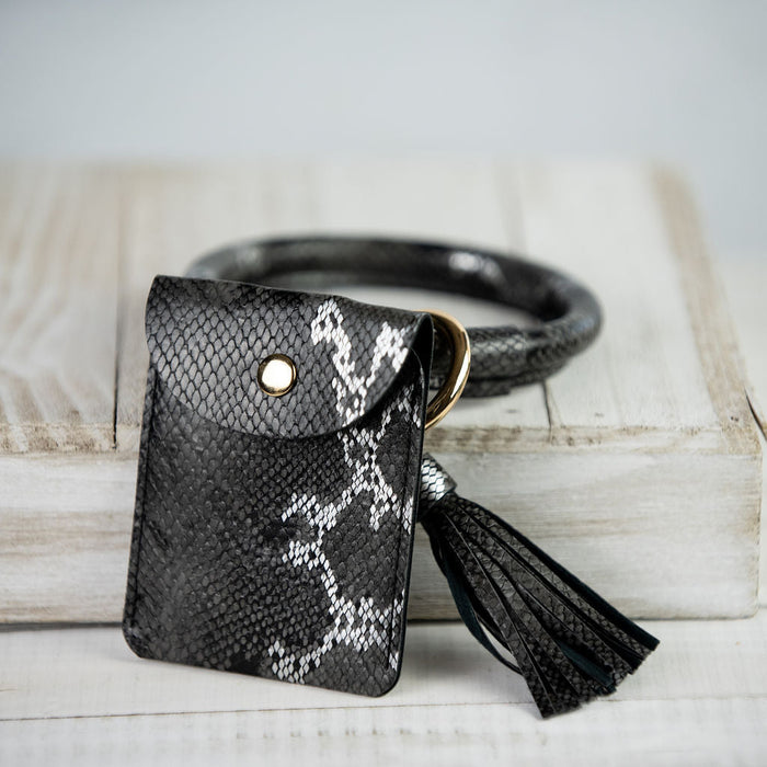 Ashley Hands Free Bangle Keychain with Card Pouch-Black Snake-keychain-Lemons and Limes Boutique