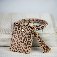 Ashley Hands Free Bangle Keychain with Card Pouch-Brown Leopard-keychain-Lemons and Limes Boutique