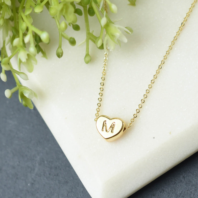 Luxe Collection: 18K Gold Initial Heart Necklace-M-Lemons and Limes Boutique