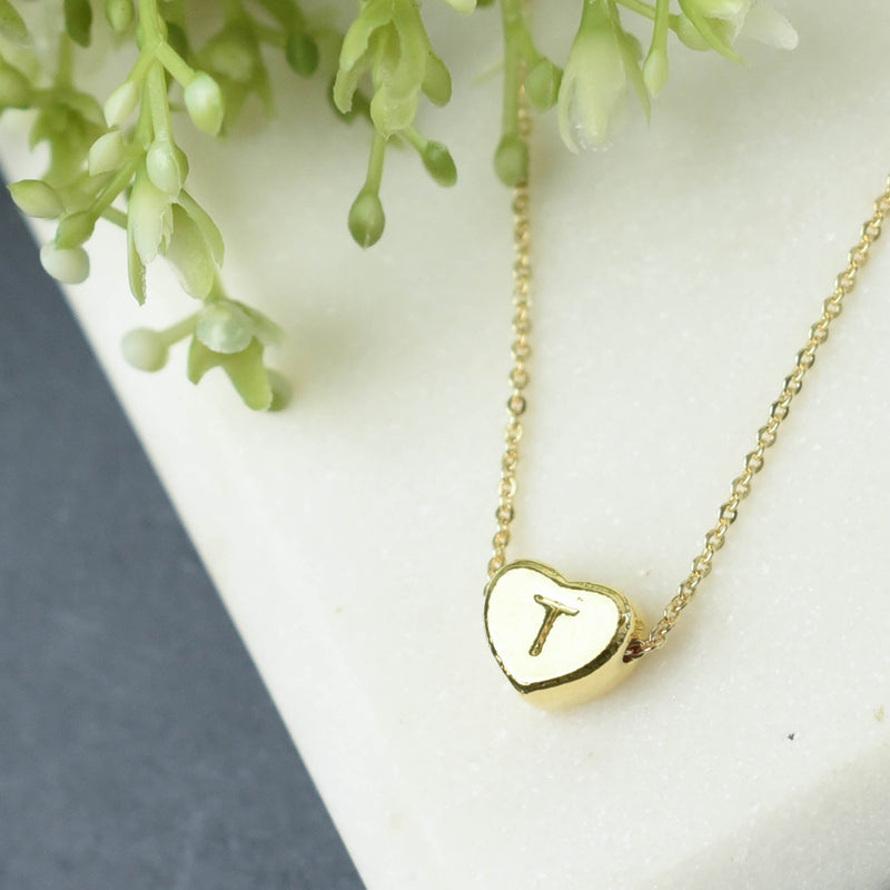 Luxe Collection: 18K Gold Initial Heart Necklace-T-Lemons and Limes Boutique