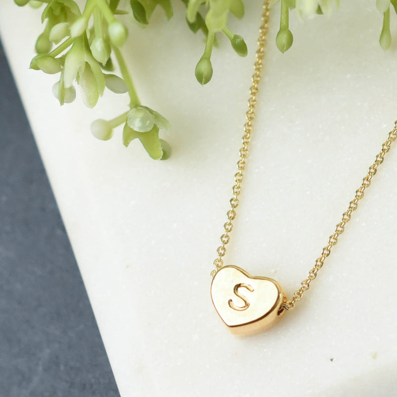Luxe Collection: 18K Gold Initial Heart Necklace-S-Lemons and Limes Boutique
