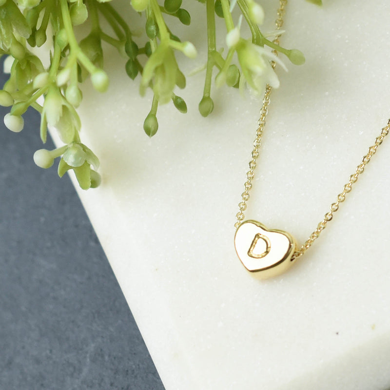 Luxe Collection: 18K Gold Initial Heart Necklace-D-Lemons and Limes Boutique