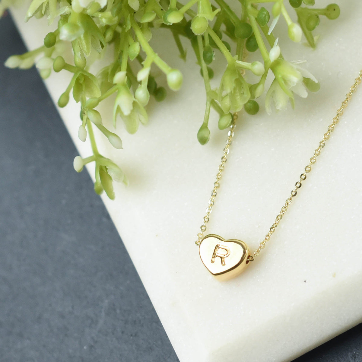 Luxe Collection: 18K Gold Initial Heart Necklace-R-Lemons and Limes Boutique