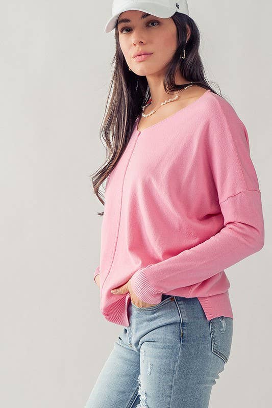 Soft High-Low Tunic Sweater in Flamingo--Lemons and Limes Boutique