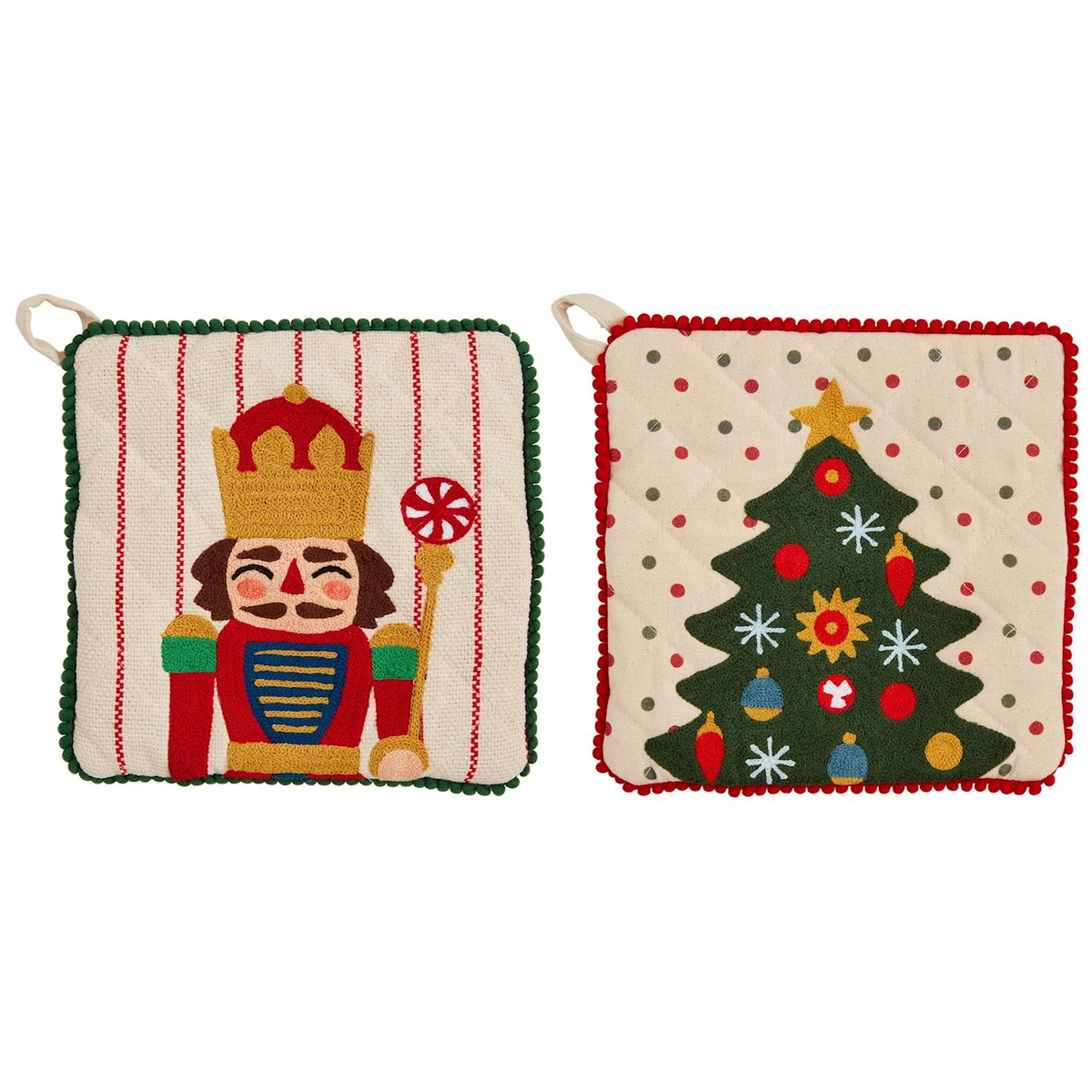 Nutcracker and Tree Pot Holders by Mudpie-Lemons and Limes Boutique