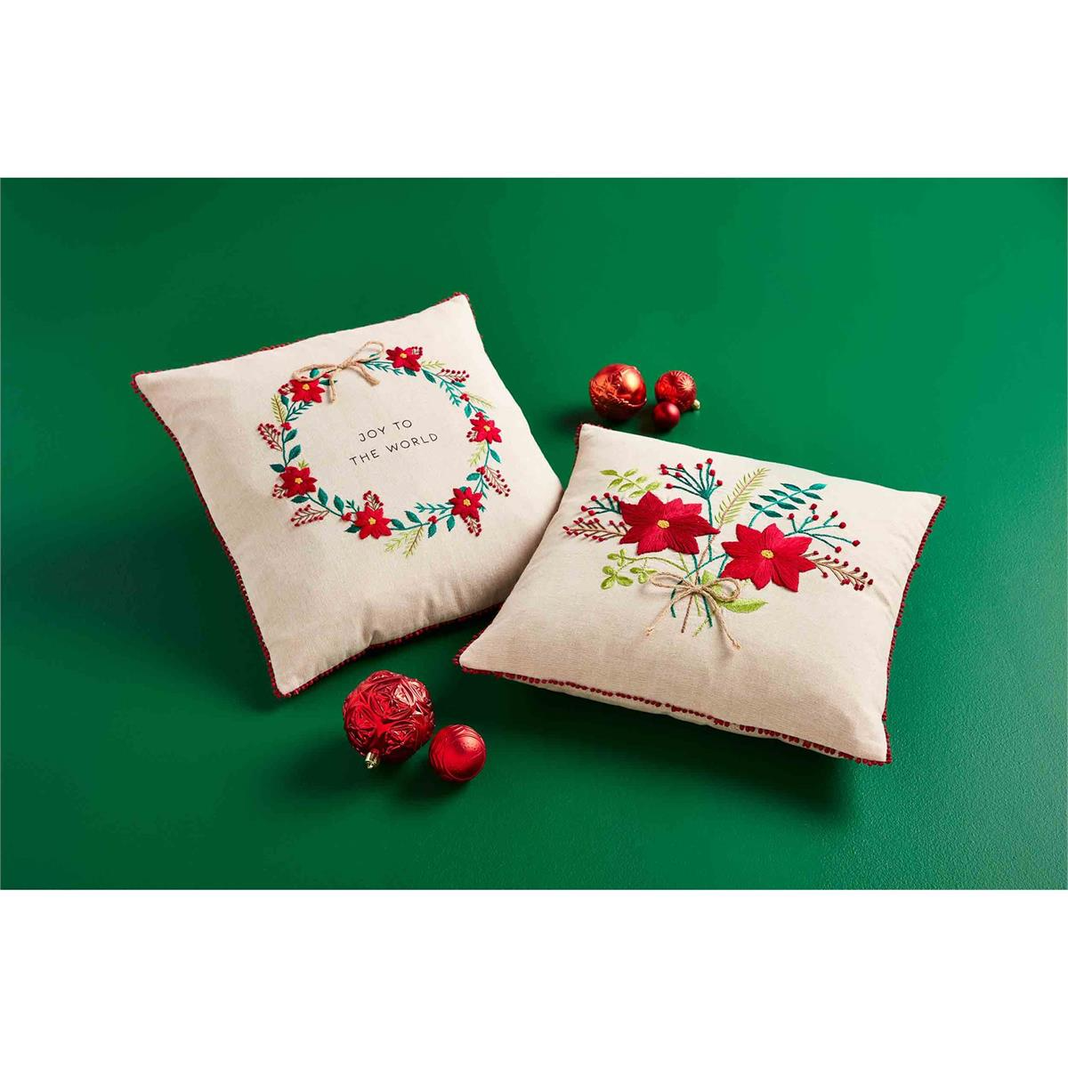 Bouquet Poinsettia Embroidered Pillow by Mudpie--Lemons and Limes Boutique