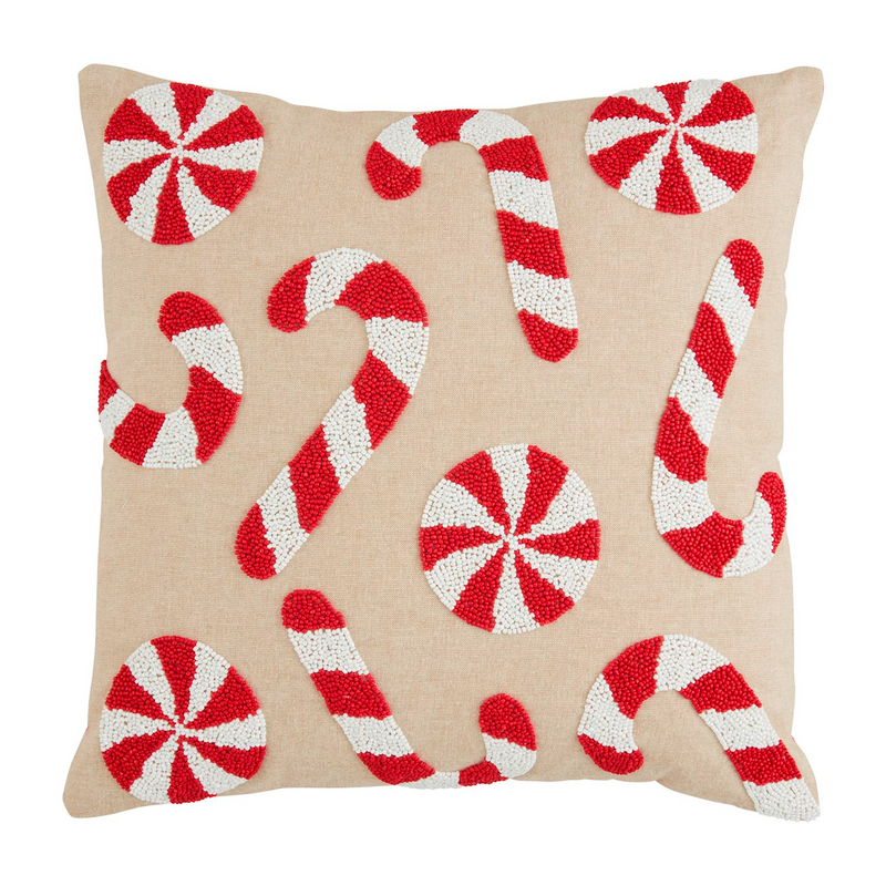 Candy Cane Beaded Pillow by Mudpie--Lemons and Limes Boutique