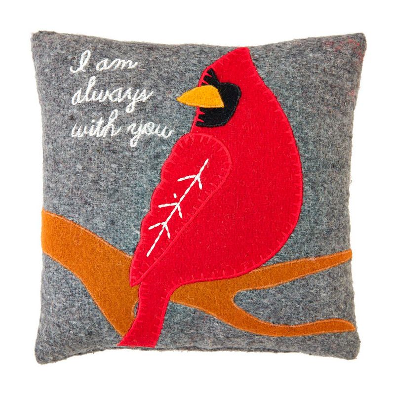 Always Cardinal Felt Pillow by Mudpie--Lemons and Limes Boutique