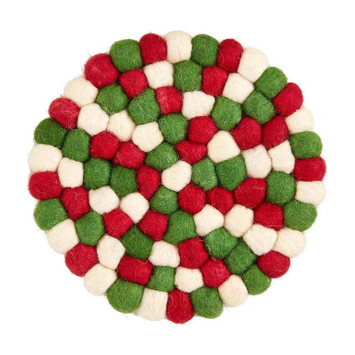 Red White Green Pom Trivet by Mudpie--Lemons and Limes Boutique