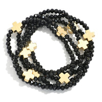 Faceted Bead and Cross Stretch Bracelet-Cross Jewelry-Black-Lemons and Limes Boutique