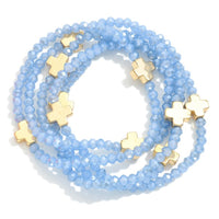 Faceted Bead and Cross Stretch Bracelet-Cross Jewelry-Light Blue-Lemons and Limes Boutique