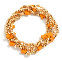 Gold Bead and Cross Bracelet-Stretch Bracelets-Lemons and Limes Boutique