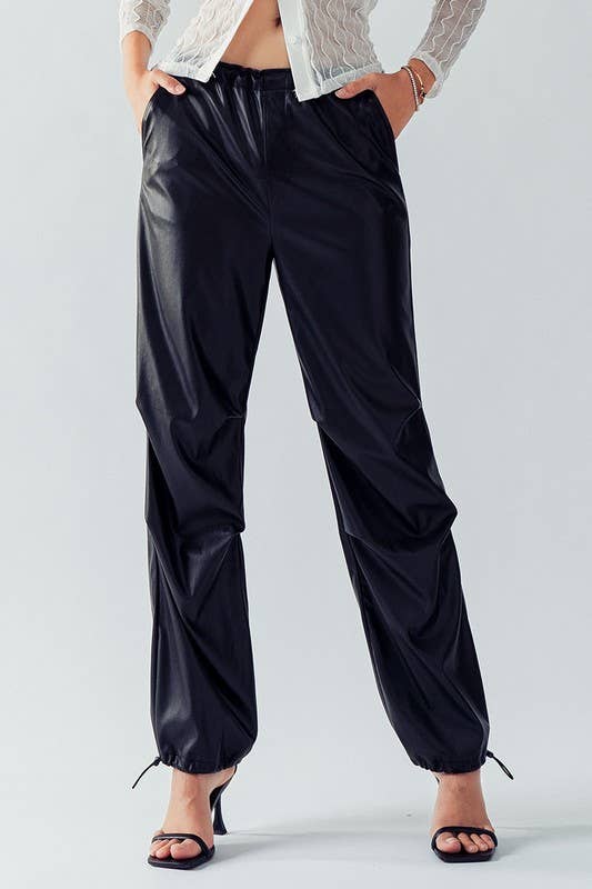 Bella Toggle Waist Leather Pants in Black--Lemons and Limes Boutique