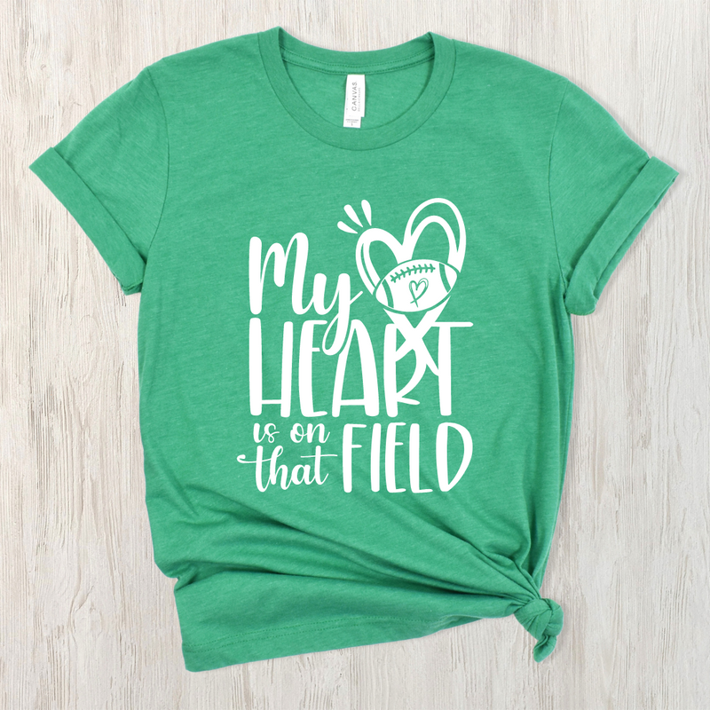 My Heart Is On That Field Short Sleeve Tee-XS-Heather Green-Lemons and Limes Boutique