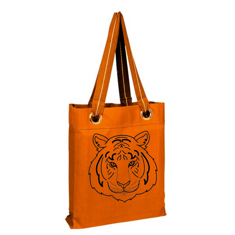 Tiger Face Grommet Canvas Tote in Orange--Lemons and Limes Boutique