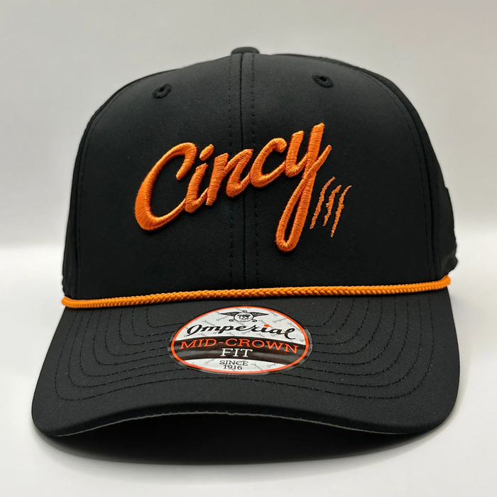 Mid-Crown Rope Hat in Black with Orange Logo and Orange Rope by The Cincy Hat-Lemons and Limes Boutique
