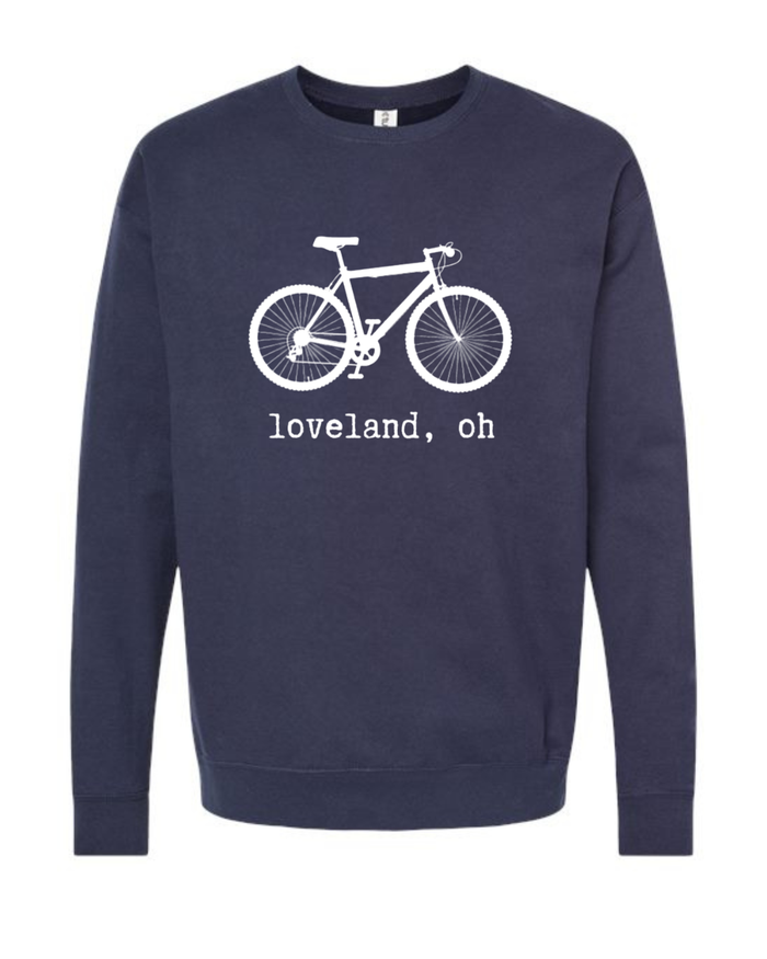 Loveland Oh Vintage Bike Crewneck Sweatshirt on Heather Denim