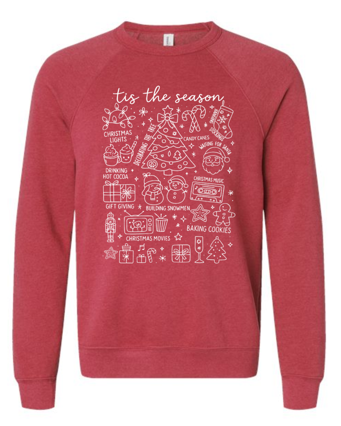 Christmas Vibes on Heathered Red Spongefleece Crewneck-Lemons and Limes Boutique