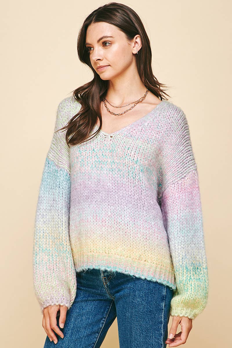 Multi Color Pullover Sweater in Rainbow-Lemons and Limes Boutique