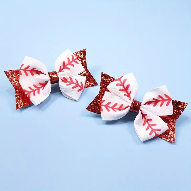 Baseball Red Glitter Bow-Lemons and Limes Boutique