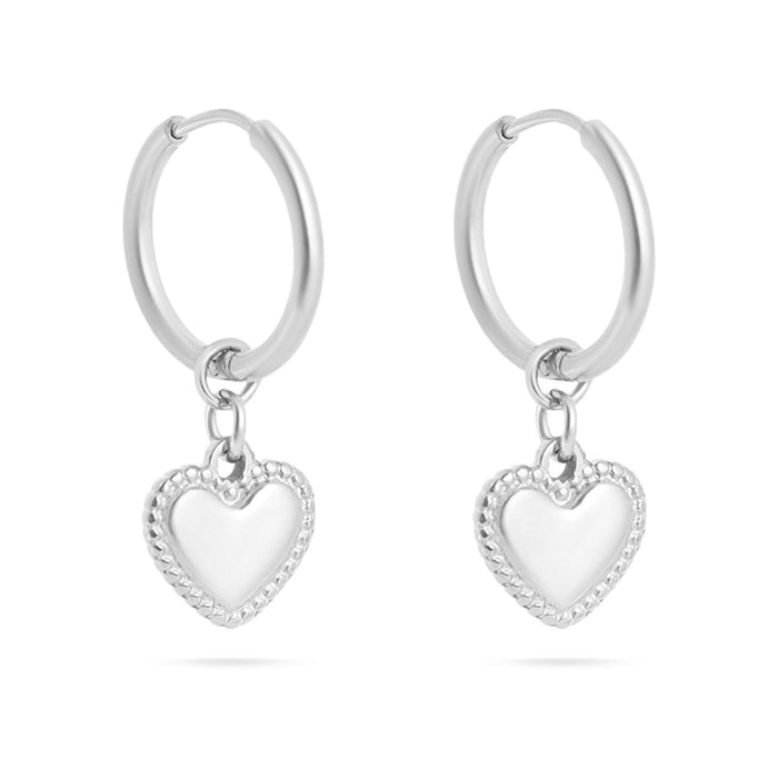 18K Gold PVD Stainless Steel Heart Pendant Hoop Earrings-Stainless-15mm-Lemons and Limes Boutique