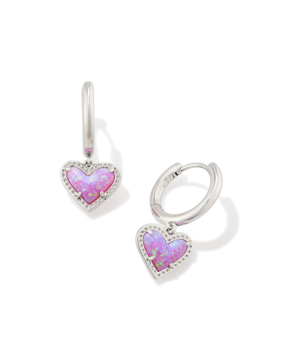 Ari Heart Silver Huggie Earrings in Bubblegum Pink Opal by Kendra Scott-Lemons and Limes Boutique