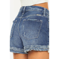 Sasha High Rise Fray Hem Denim Shorts In Medium Stone Wash Kan Can USA--Lemons and Limes Boutique