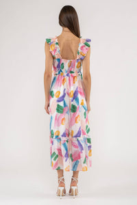 Brush Stroke Midi Dress in White Multi--Lemons and Limes Boutique