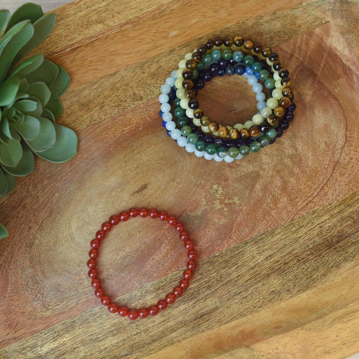 Shawna Natural Stone 4mm Beaded Stretch Bracelet-Red-Lemons and Limes Boutique