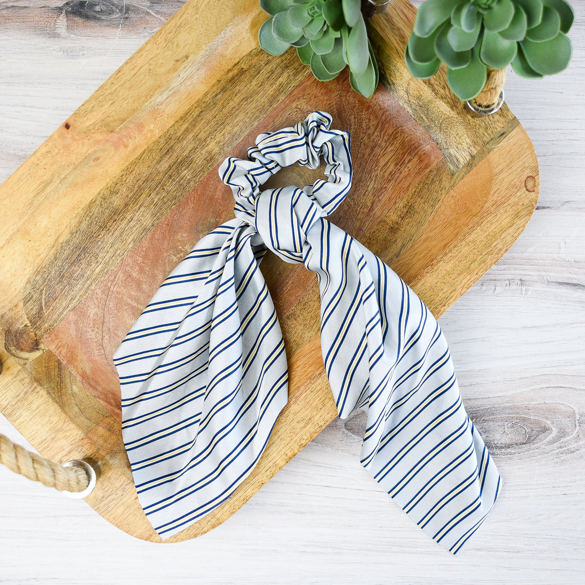 Striped Hair Scarf : Pink, Navy, Light Blue and Black-Hair Accessories-Light Blue with Yellow Stripe-Lemons and Limes Boutique