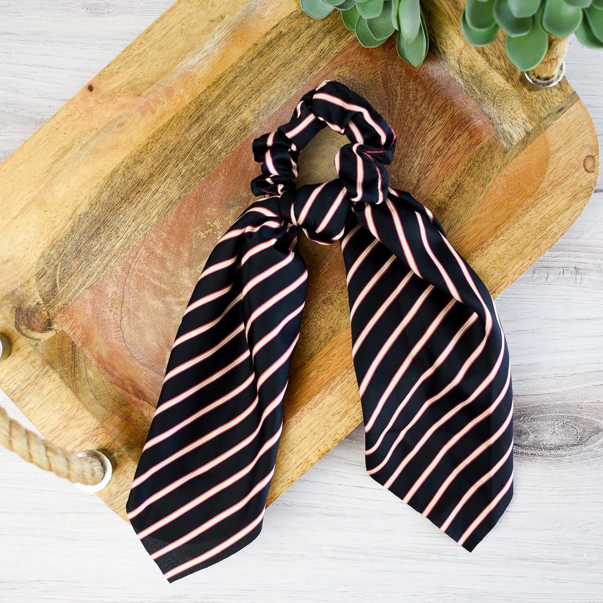 Striped Hair Scarf : Pink, Navy, Light Blue and Black-Hair Accessories-Black-Lemons and Limes Boutique