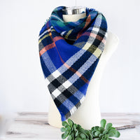 Medium Size Blanket Scarves (40 inches x 40 inches)-Scarves-Cobalt Plaid-Lemons and Limes Boutique