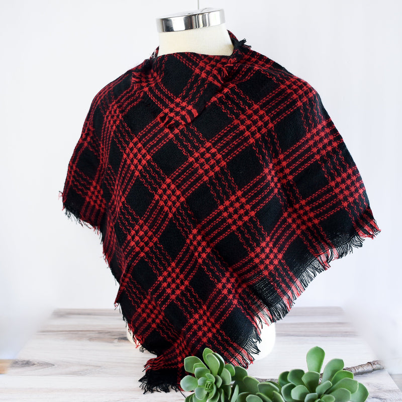 Kids Fashion Ponchos-Poncho-Red/Black Plaid-Lemons and Limes Boutique