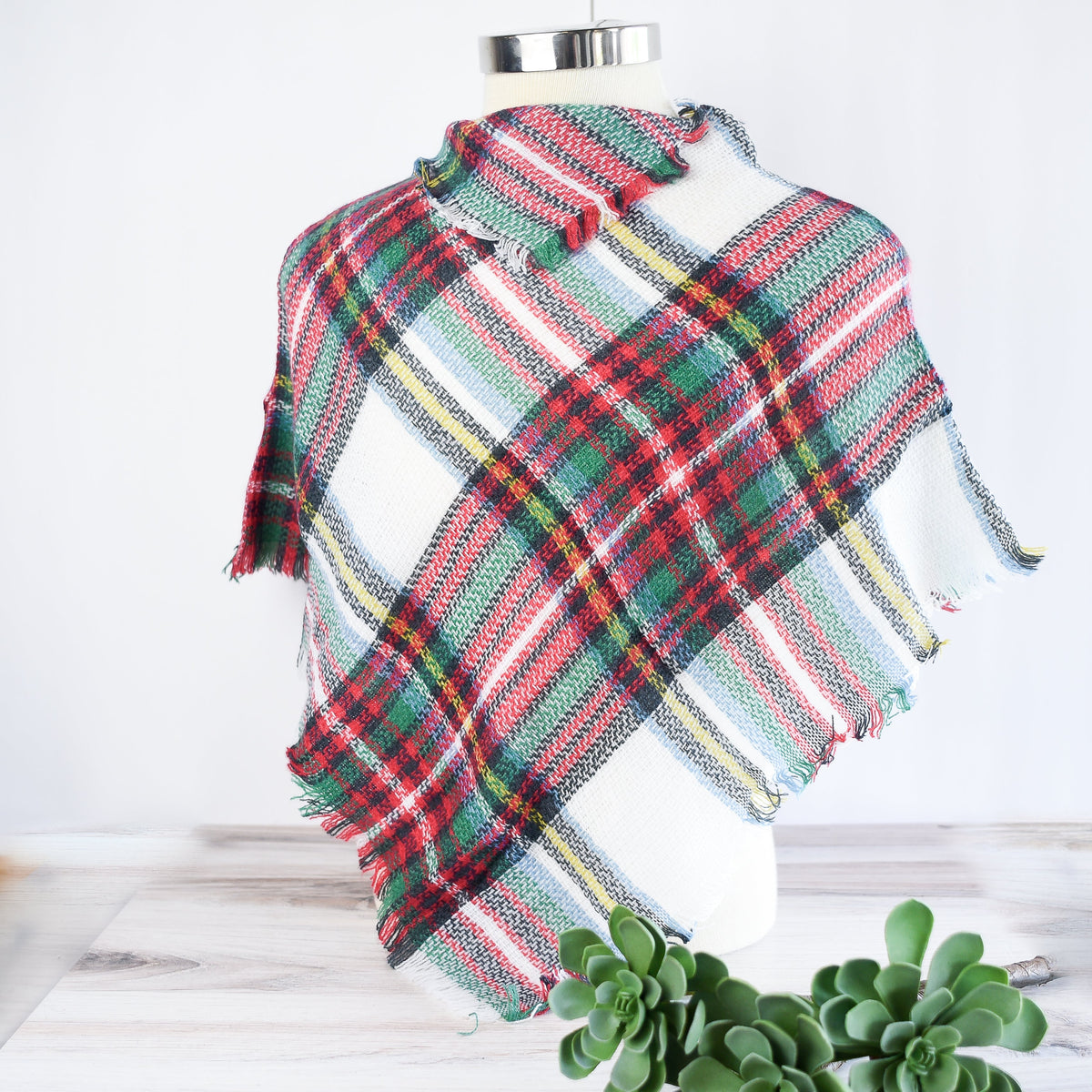 Kids Fashion Ponchos-Poncho-White Tartan-Lemons and Limes Boutique